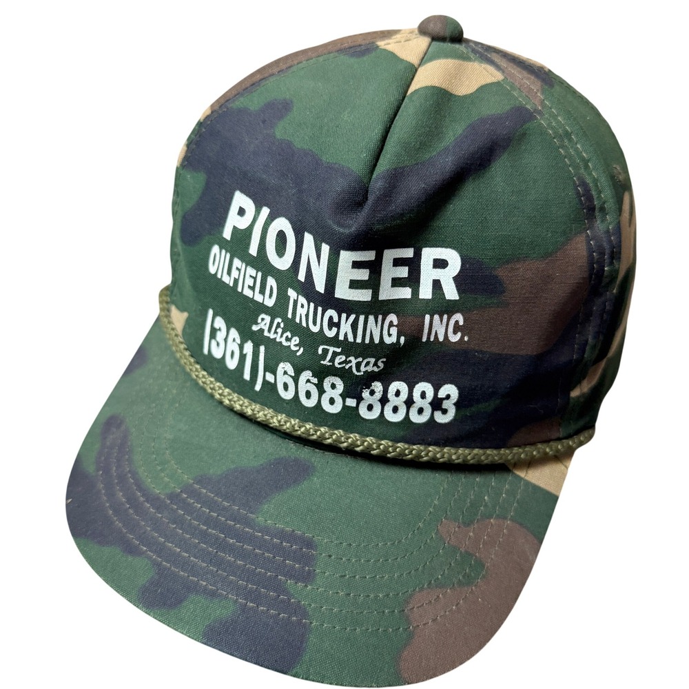 Vintage Young An Pioneer Oilfield Trucking Camo Rope Snapback Hat Alice Texas
